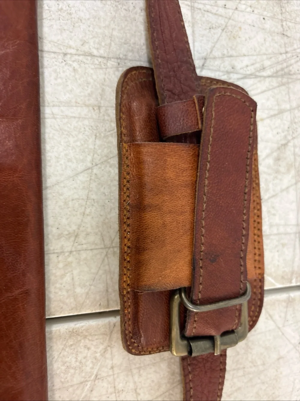 Men's Brown Leather Messenger Bag with Dual Front Buckles